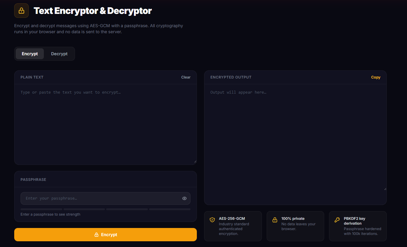 I Built a Free Text Encryptor & Decryptor and Honestly It's One of My Favourite Things on the Site